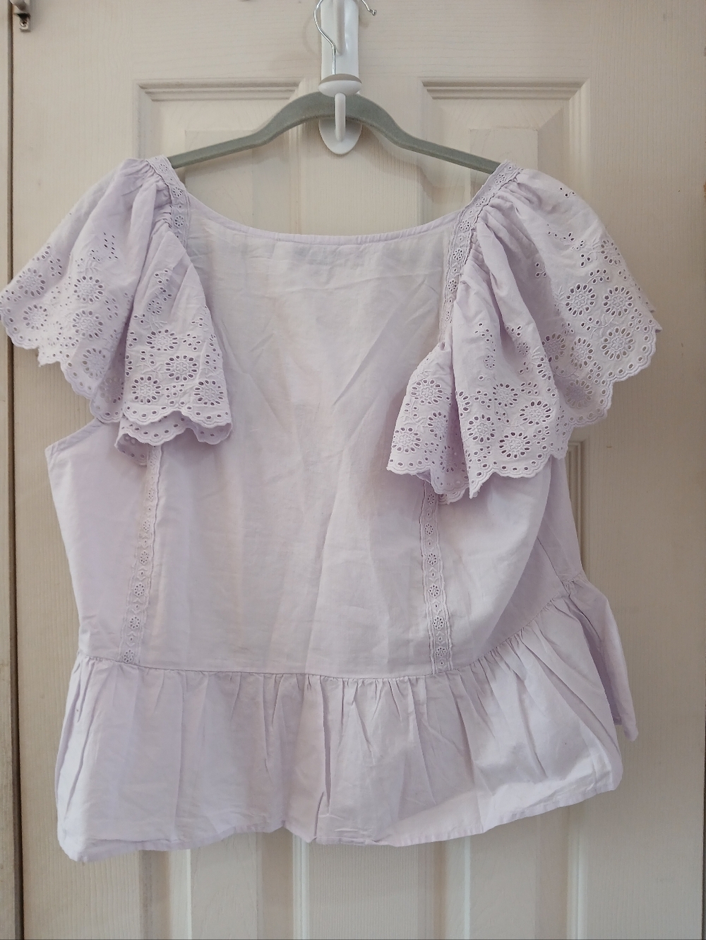 American Eagle Soft Purple 100% Cotton Flutter Sleeve Peplum Top Size XL Peasant - Picture 4 of 12